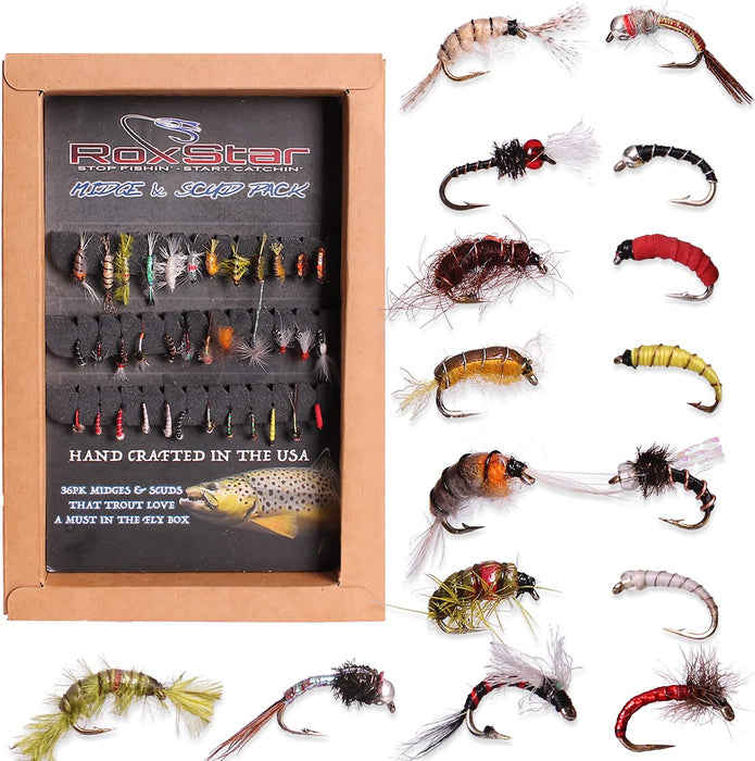 36 Pack Midge & Scud Trout Fly Assortment