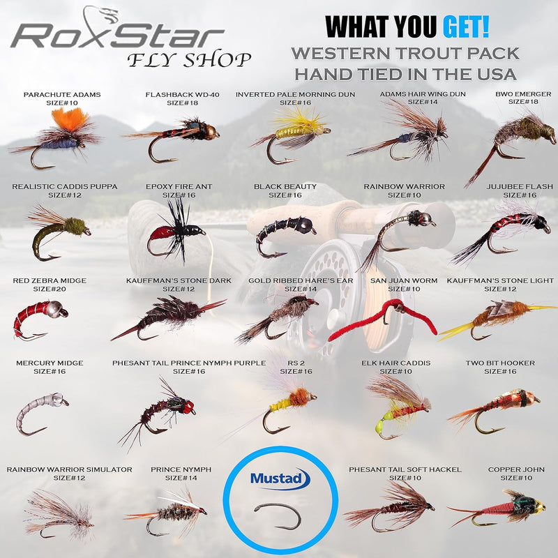 Fly Fishing Assortment, 24 Dry Flies in 8 Patterns (Adams Fly, Renegade,  Dun and More) for Trout, Bass and Salmon, Size 14, Includes Fly Box