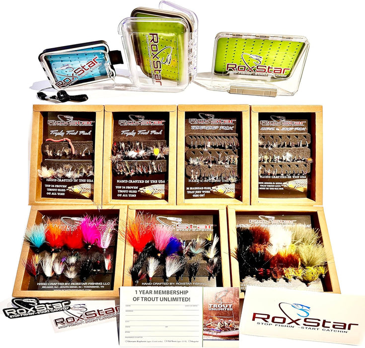 RoxStar Ultimate Fly Set Gift Bundle 175 Top Mouches humides et sèches pour truite